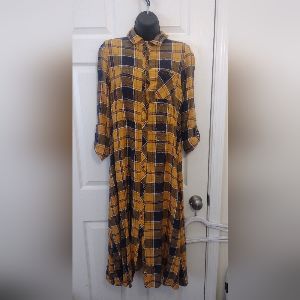Yellow Plaid Button-Up Dress